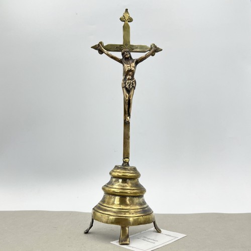 Antique brass crucifix - brass,