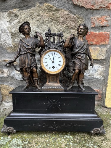 Antique metal table clock - antique,
